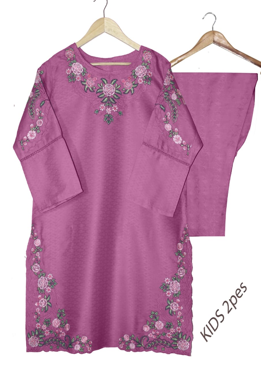 Kids 2-Piece Embroidered Jacquard Lawn Suit