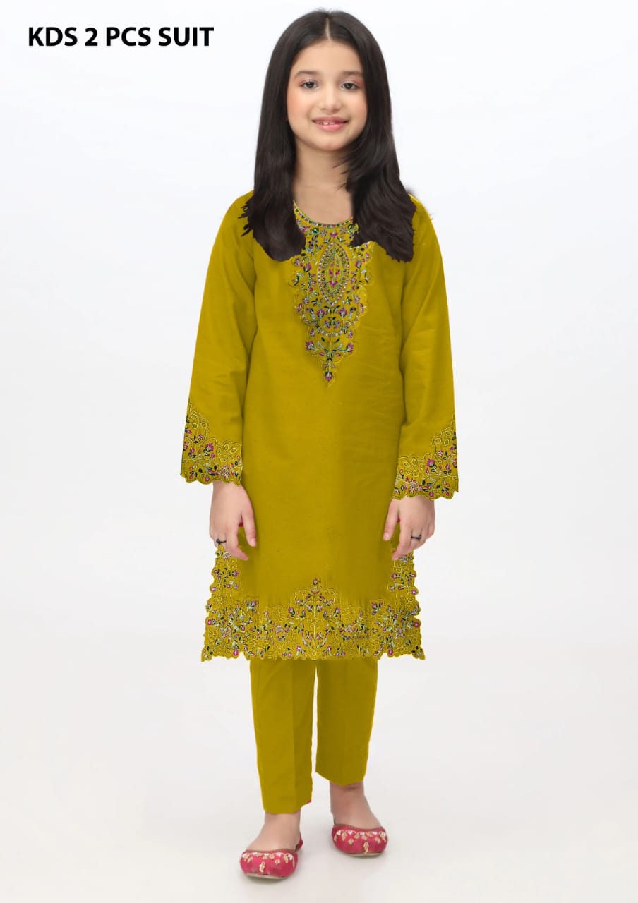 Kids 2-Piece Embroidered Jacquard Lawn Suit