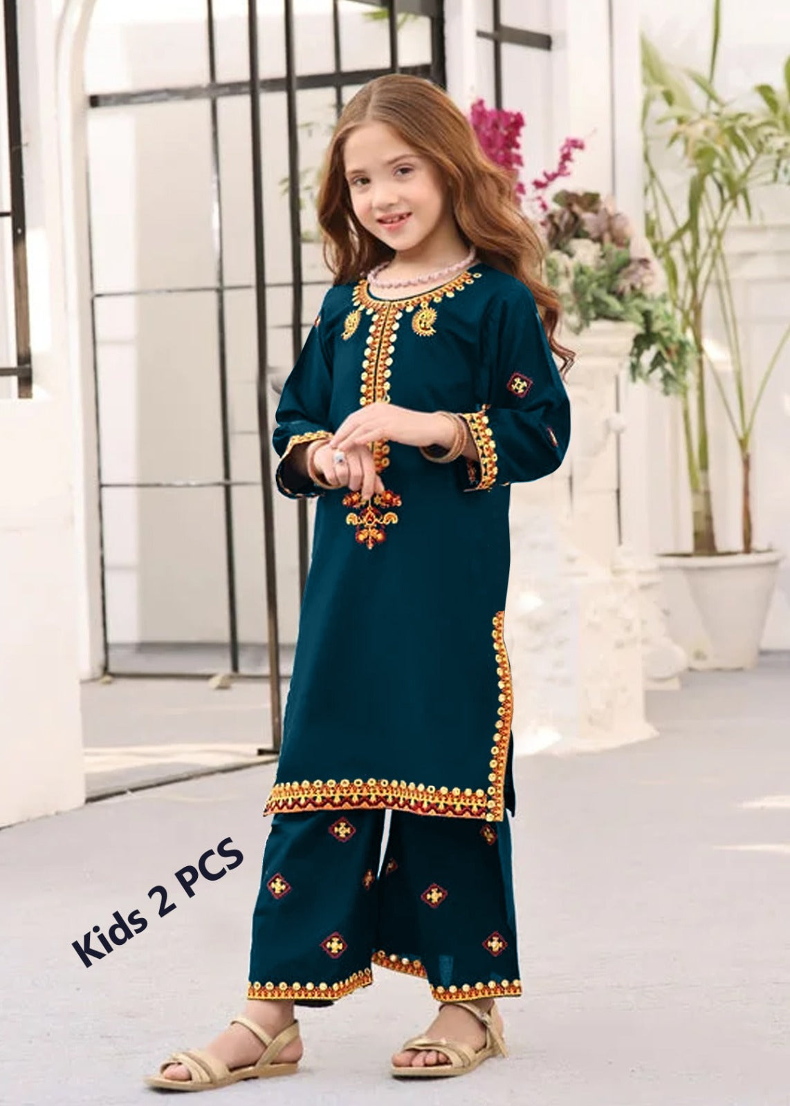 Kids 2-Piece Embroidered Pure Jacquard Lawn Outfit
