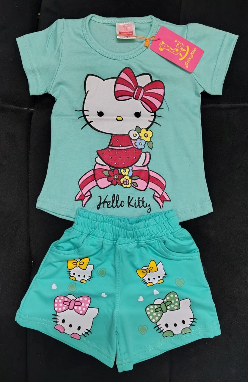 Cute Kitty Printed Summer Outfit (T-Shirt & Shorts Set)