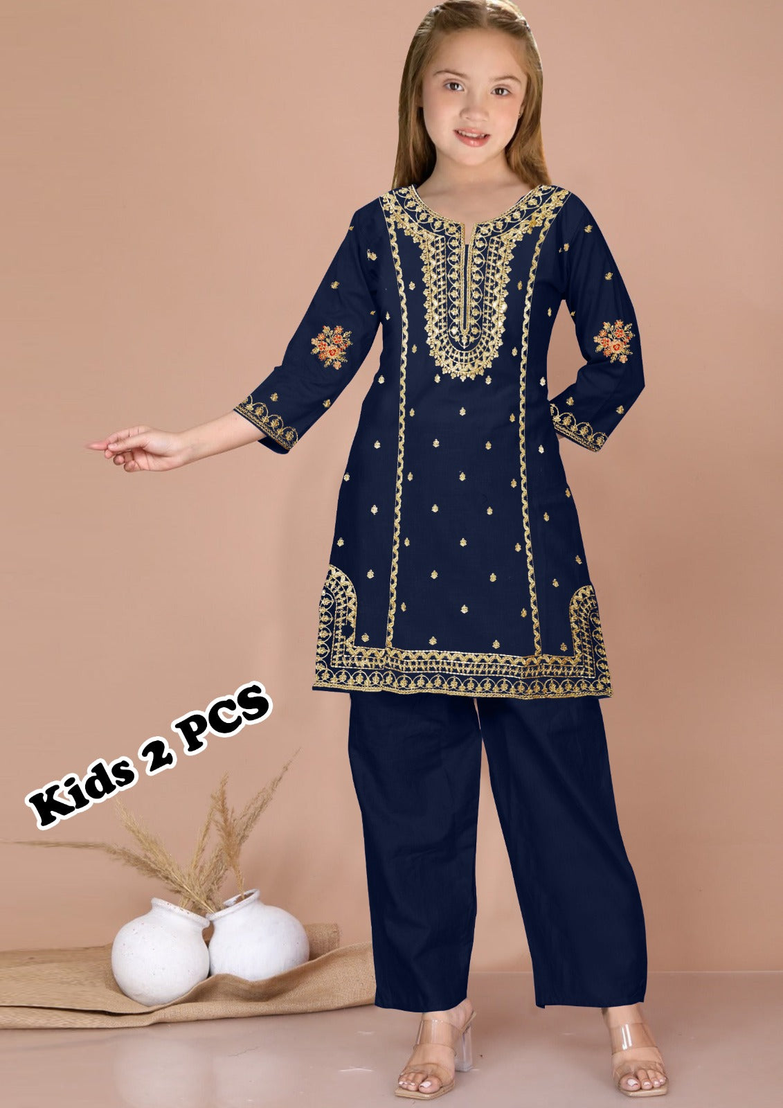 Kid's 2-Piece Embroidered Suit – Traditional Festive Wear