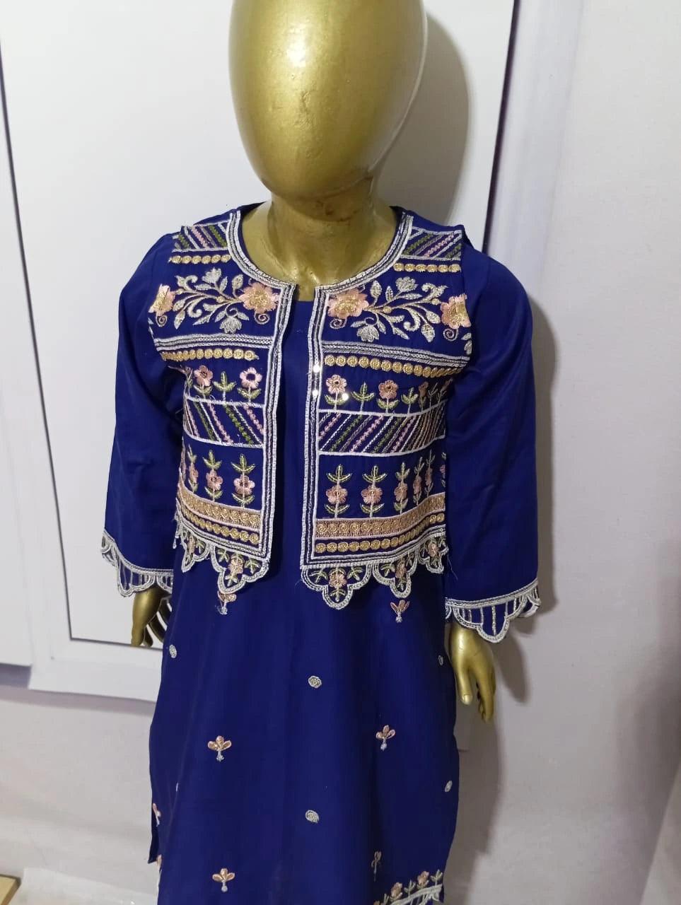 3-Piece Embroidered Doria Lawn Suit with Separate Koti Zinc Blue