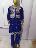 3-Piece Embroidered Doria Lawn Suit with Separate Koti Zinc Blue