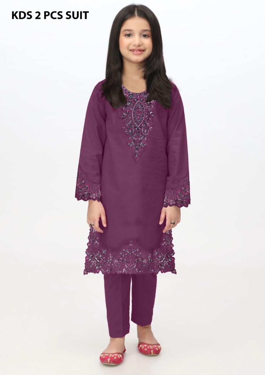 Kids 2-Piece Embroidered Jacquard Lawn Suit