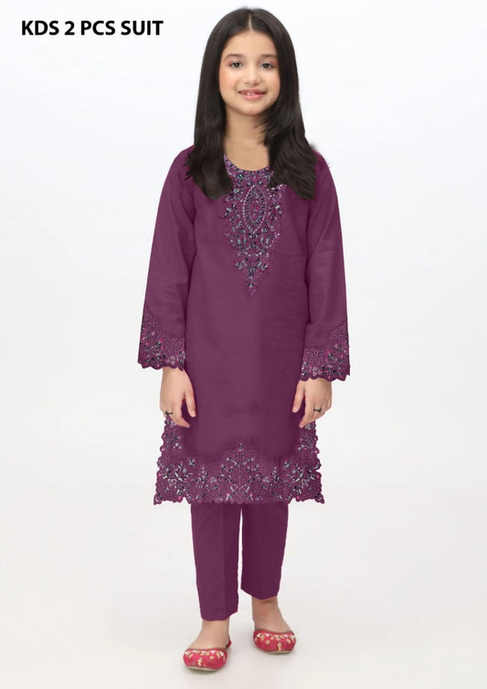 Kids 2-Piece Embroidered Jacquard Lawn Suit