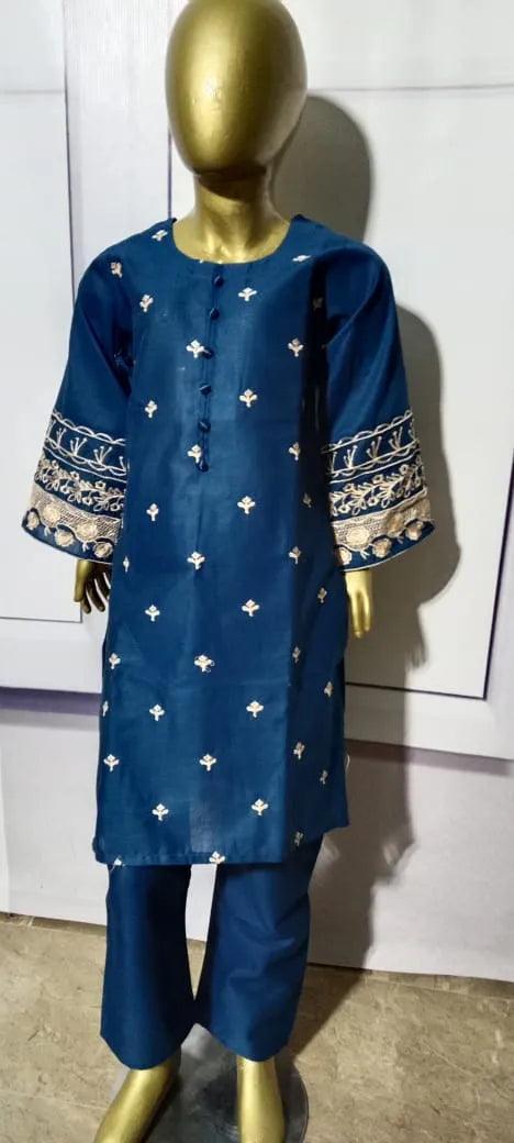 Doria Embroided Lawn With loop Neck Button