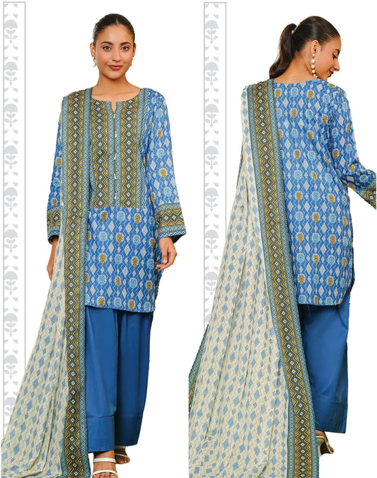 Khaadi SS'25 Doriya Edition – Unstitched 3 Piece Printed Lawn Suit