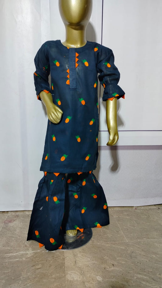 Kids 2PC Embroidered Lawn Suit | Stylish Gharara Style