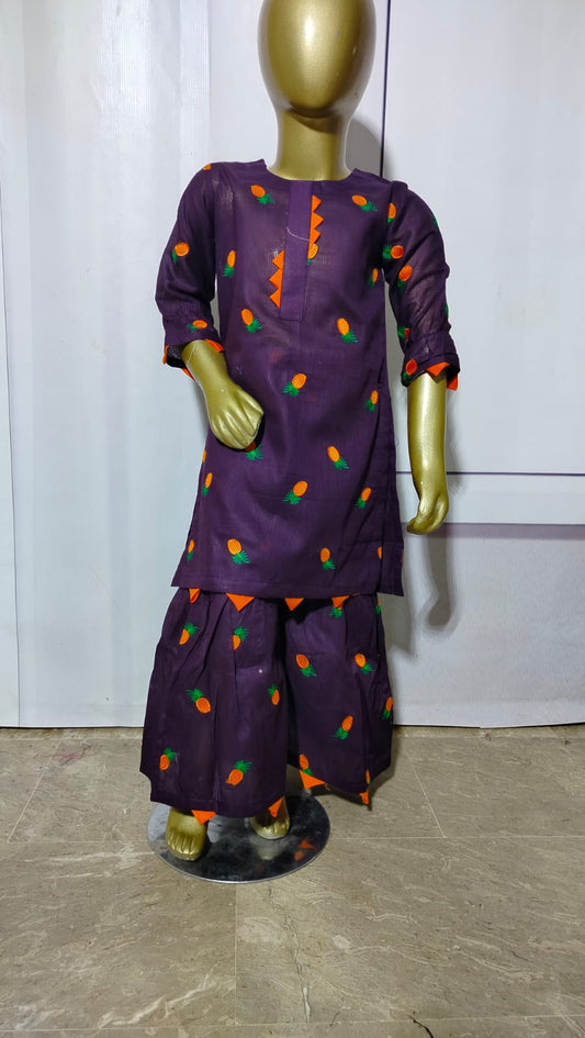 Kids 2PC Embroidered Lawn Suit | Stylish Gharara Style