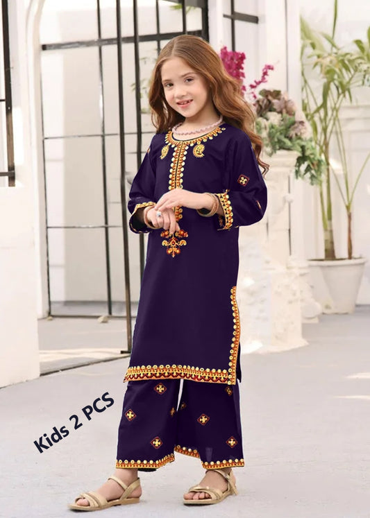 Kids 2-Piece Embroidered Pure Jacquard Lawn Outfit