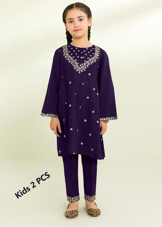 Kids 2pcs embroided pure Jaquard lawn