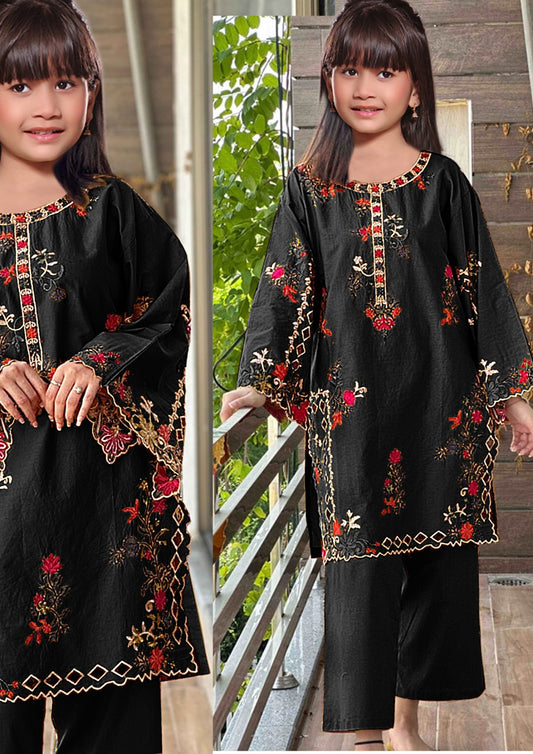 Kids 2pcs embroided pure Jaquard lawn