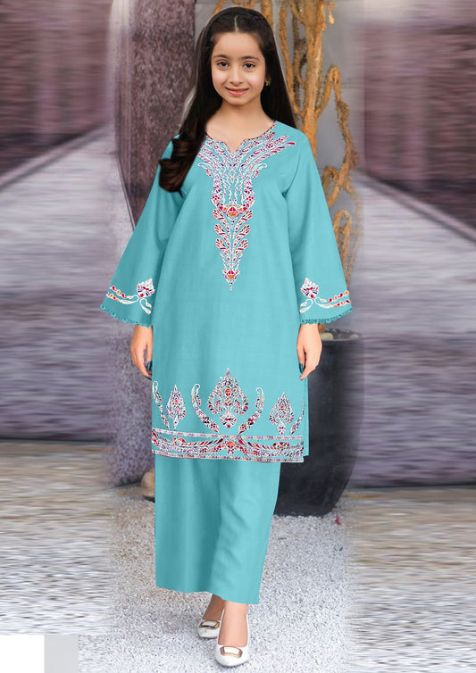 Kids 2-Piece Embroidered Suit | Pure Jacquard Lawn