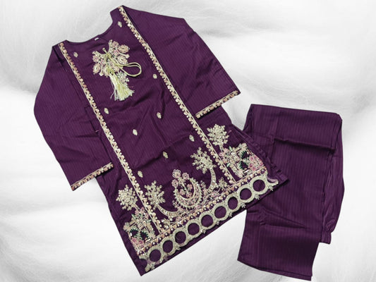 Kids 2-Piece Embroidered Pure Doria Lawn Suit | Cut Work Design