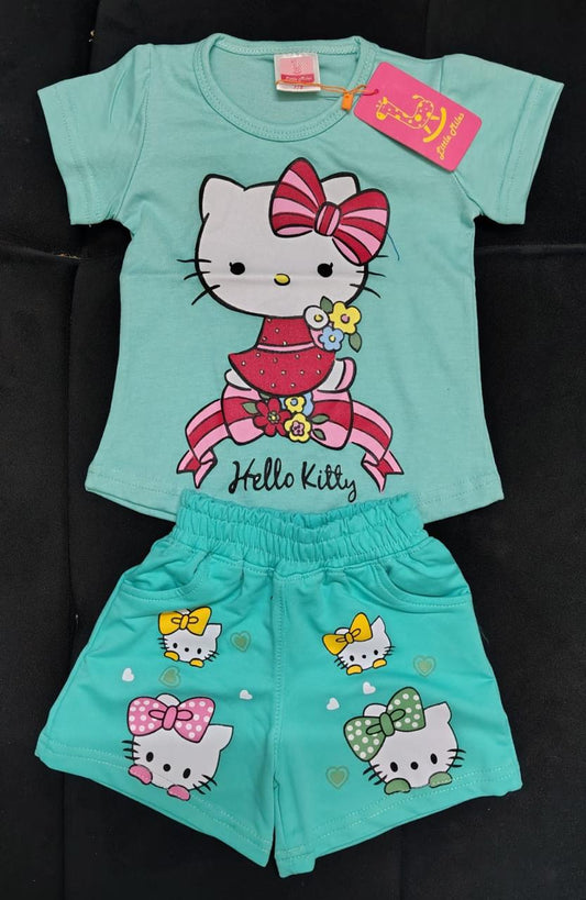 Cute Kitty Printed Summer Outfit (T-Shirt & Shorts Set)