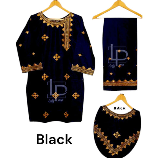 2Pcs Embroidered Doria Lawn Angrakha Style with Embroidered Plazo