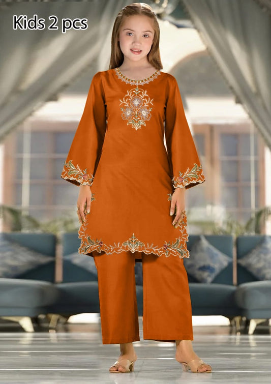 Kids 2Pcs Embroidered Pure Lawn Suit with Cutwork