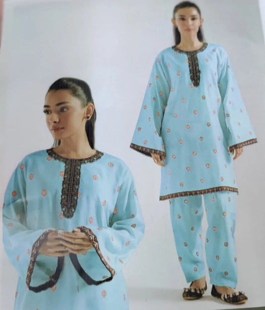 2Pcs Embroidered Pure Jacquard Lawn Suit with Embroidered Plazo