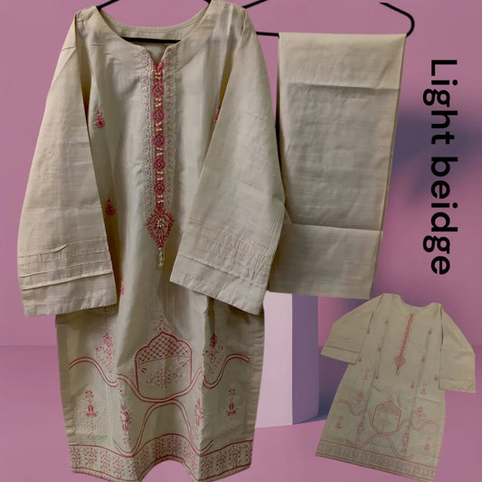 2Pcs Embroidered Long-Length Handwork Pure Jacquard Lawn Suit