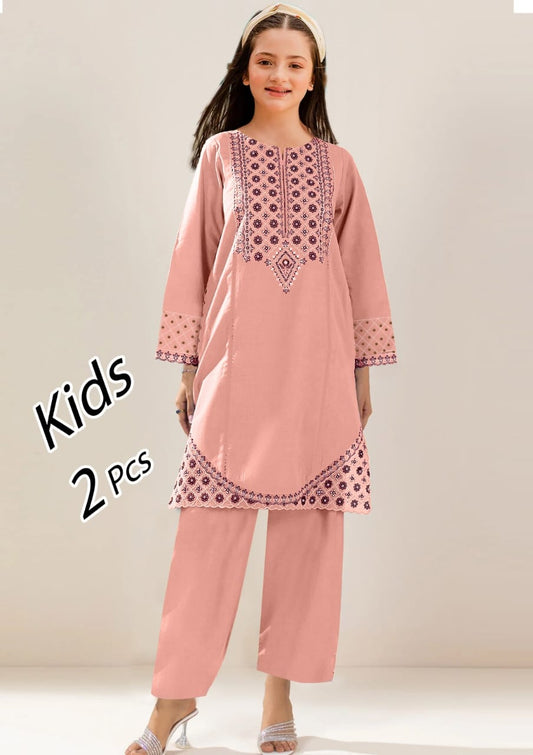 Kids 2Pcs Embroidered Pure Jacquard Lawn Suit with Embroidered Trouser