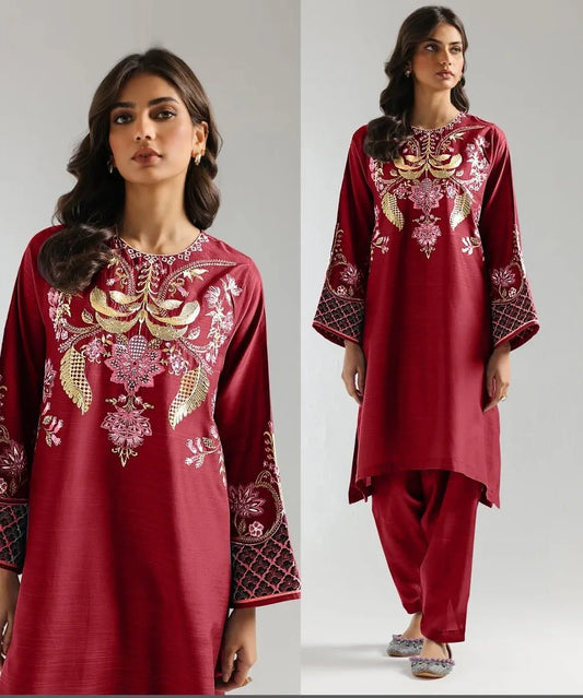 2Pcs Embroidered Pure Jacquard Lawn Suit – Elegant & Comfortable