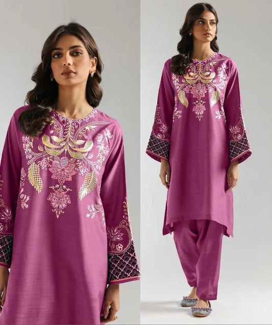2Pcs Embroidered Pure Jacquard Lawn Suit – Elegant & Comfortable