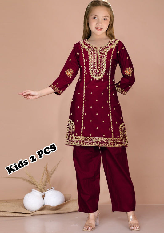 Kid's 2-Piece Embroidered Suit – Traditional Festive Wear