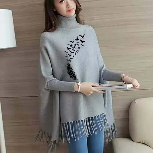Women’s Bat-Wing Style Printed Fleece Poncho – Free Size Winter Wear