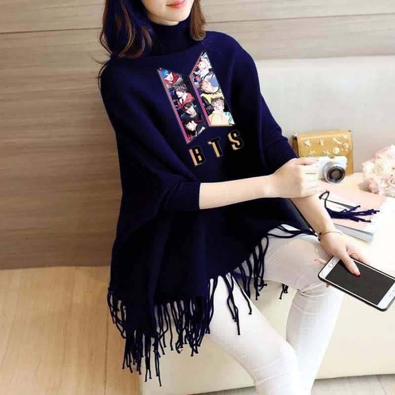 Women’s Bat-Wing Style Printed Fleece Poncho – Free Size Winter Wear