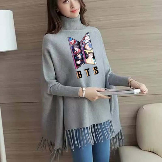 Women’s Bat-Wing Style Printed Fleece Poncho – Free Size Winter Wear