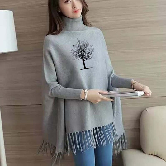 Women’s Bat-Wing Style Printed Fleece Poncho – Free Size Winter Wear