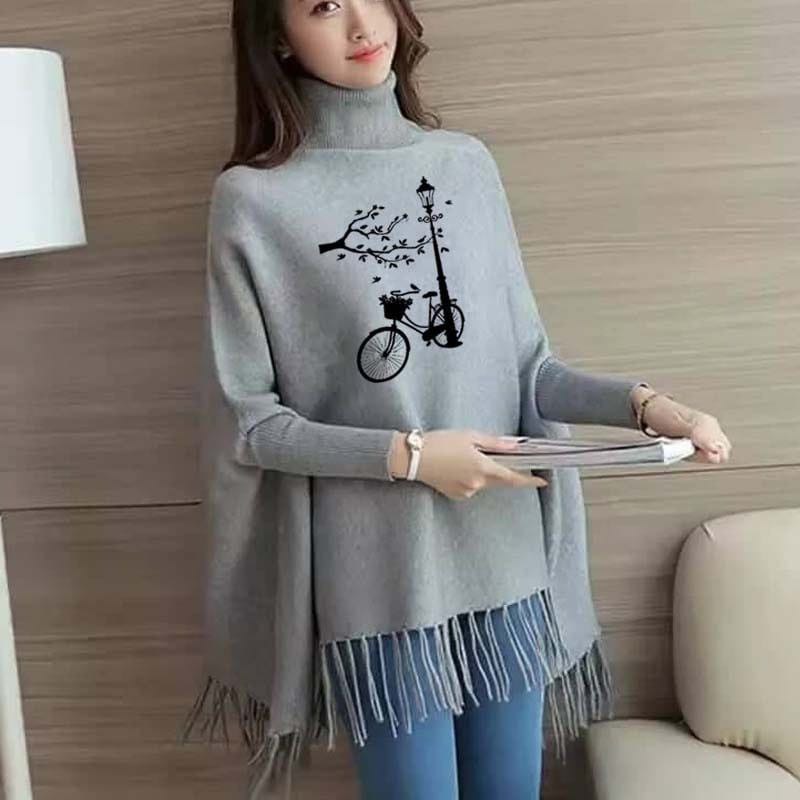 Women’s Bat-Wing Style Printed Fleece Poncho – Free Size Winter Wear