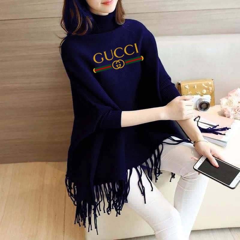 Women’s Bat-Wing Style Printed Fleece Poncho – Free Size Winter Wear