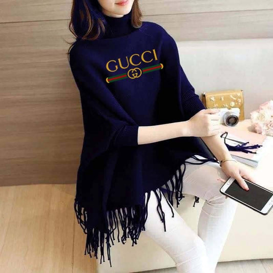 Women’s Bat-Wing Style Printed Fleece Poncho – Free Size Winter Wear