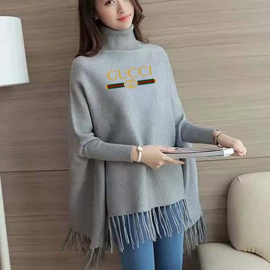 Women’s Bat-Wing Style Printed Fleece Poncho – Free Size Winter Wear