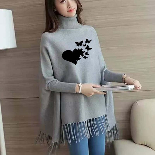 Women’s Bat-Wing Style Printed Fleece Poncho – Free Size Winter Wear