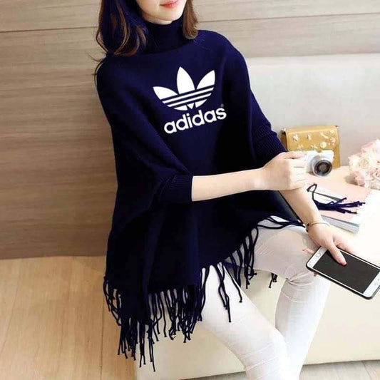 Women’s Bat-Wing Style Printed Fleece Poncho – Free Size Winter Wear