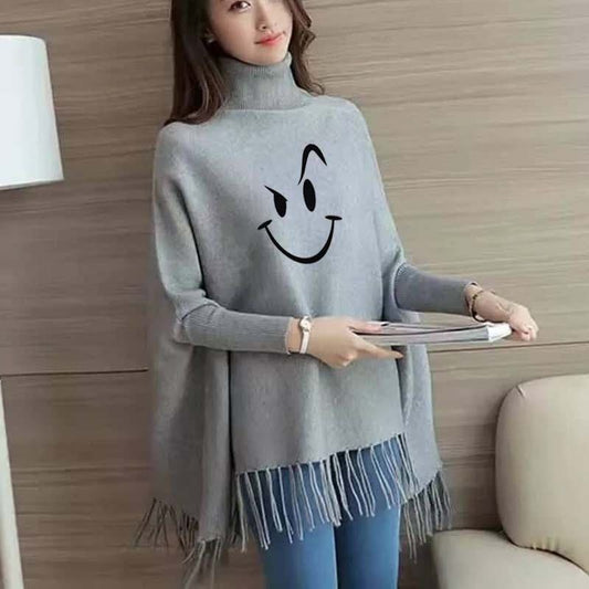Women’s Bat-Wing Style Printed Fleece Poncho – Free Size Winter Wear