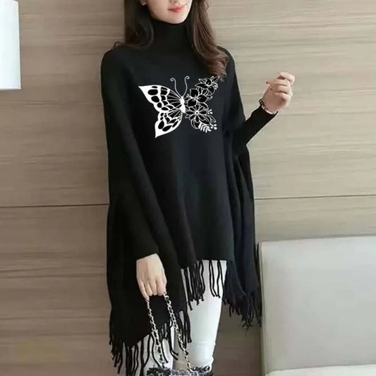 Women’s Bat-Wing Style Printed Fleece Poncho – Free Size Winter Wear