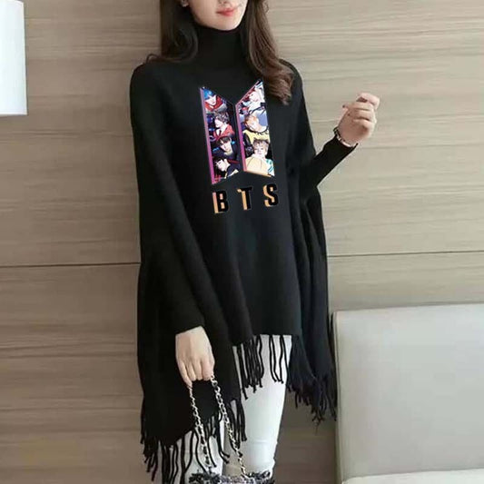 Women’s Bat-Wing Style Printed Fleece Poncho – Free Size Winter Wear