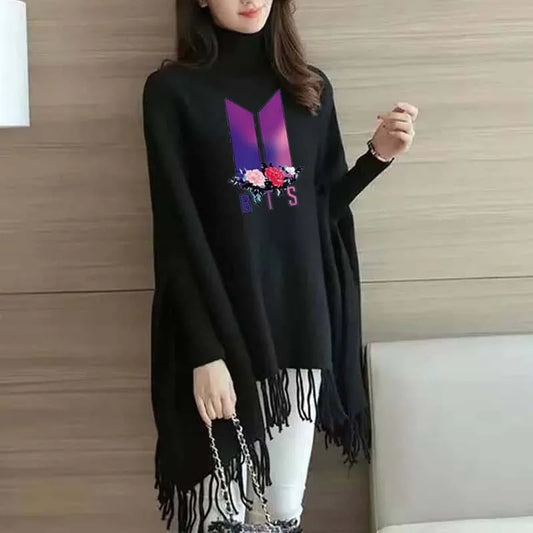 Women’s Bat-Wing Style Printed Fleece Poncho – Free Size Winter Wear