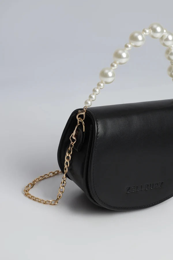 Zellbury Mini Luxe Crossbody Bag – Pearl Handle & Gold Chain | Women’s Fashion Purse