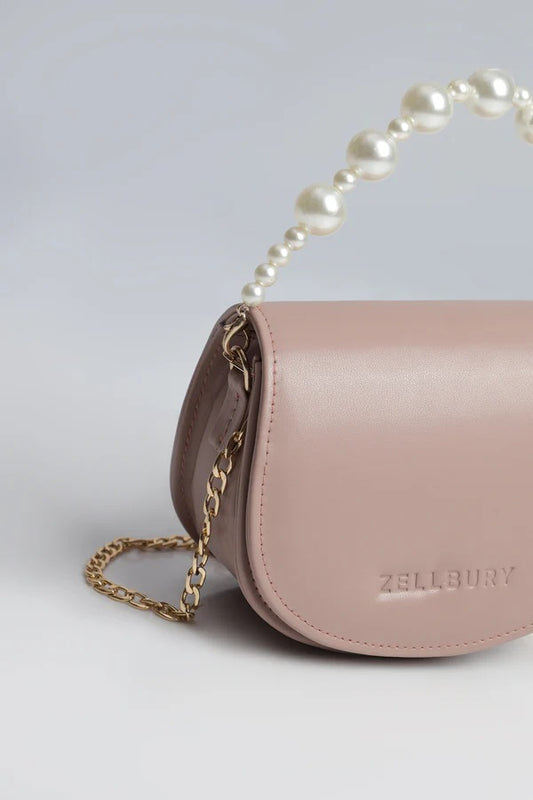 Zellbury Mini Luxe Crossbody Bag – Pearl Handle & Gold Chain | Women’s Fashion Purse