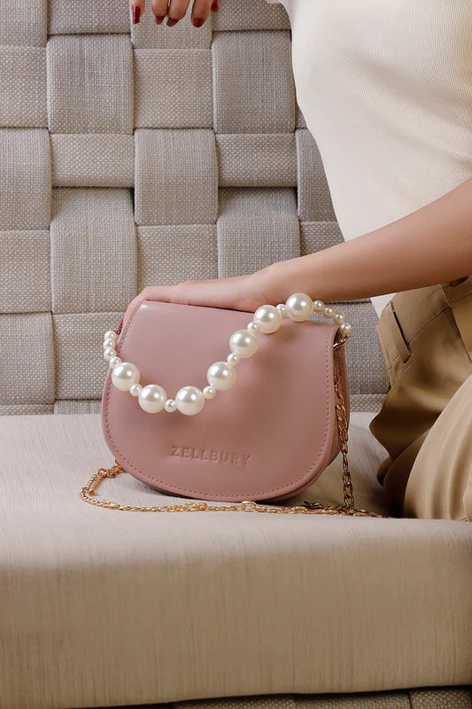 Zellbury Mini Luxe Crossbody Bag – Pearl Handle & Gold Chain | Women’s Fashion Purse