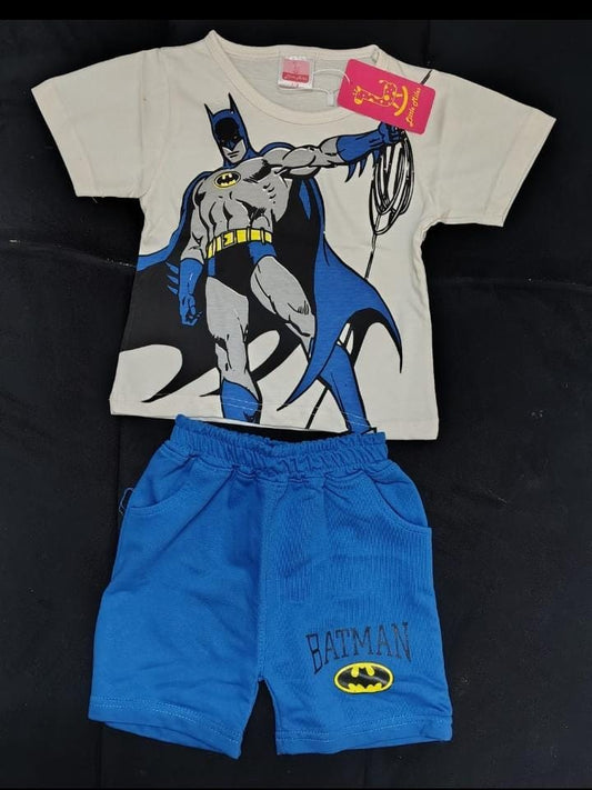 Batman Print Kids' T-Shirt & Shorts Set – Cool & Comfy Outfit for Little Heroes