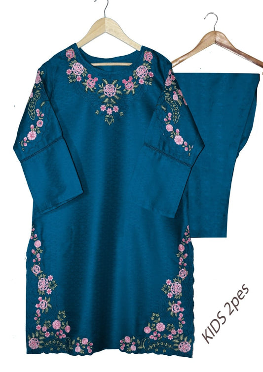 Kids 2-Piece Embroidered Jacquard Lawn Suit